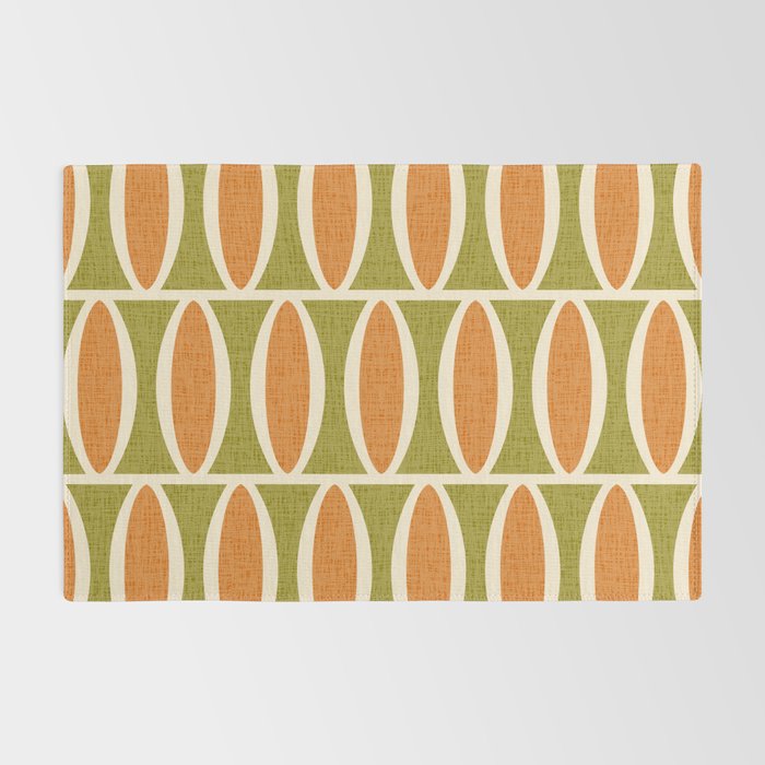 Retro Vintage 1950s Style Geometric Oval Pattern 228 Googie Orange Olive Green Rug Gallery Image 2