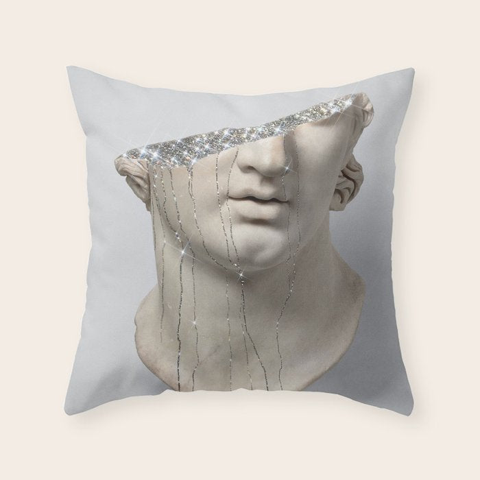 DIAMOND TEARS | collage art by Yana Potter | glitter | sculpture | mythology | bling and shine Throw Pillow Gallery Image 1
