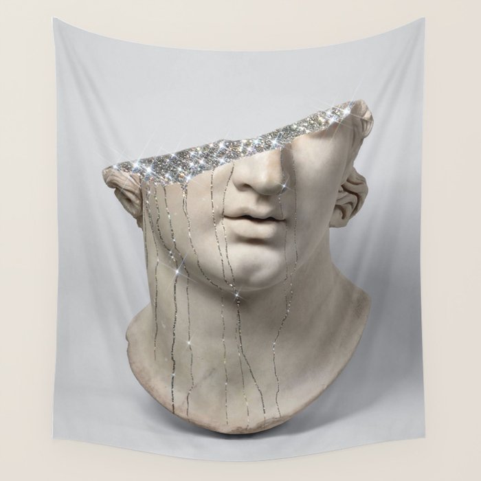 DIAMOND TEARS | collage art by Yana Potter | glitter | sculpture | mythology | bling and shine Wall Tapestry Gallery Image 1