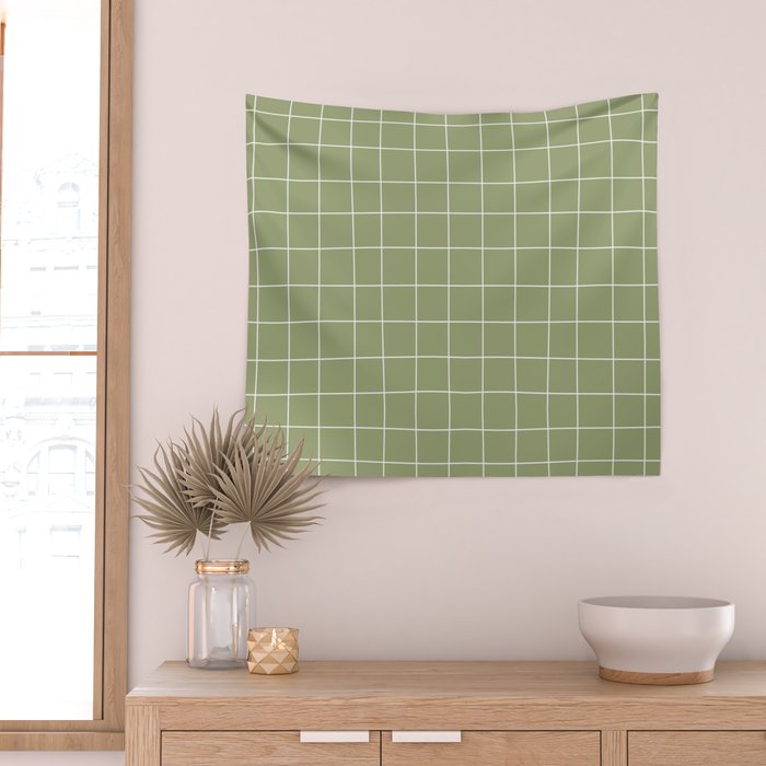 Hand Drawn Grid Green Wall Tapestry Gallery Image 2