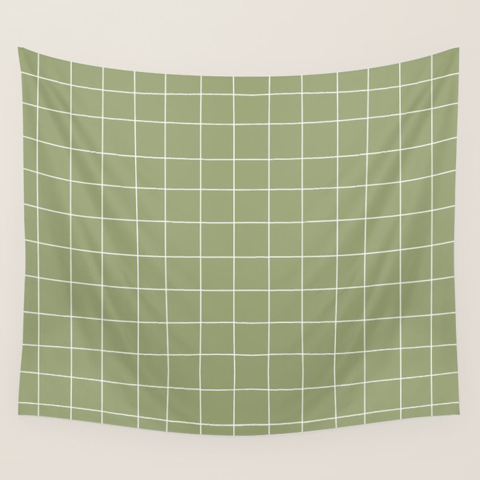 Hand Drawn Grid Green Wall Tapestry Gallery Image 4