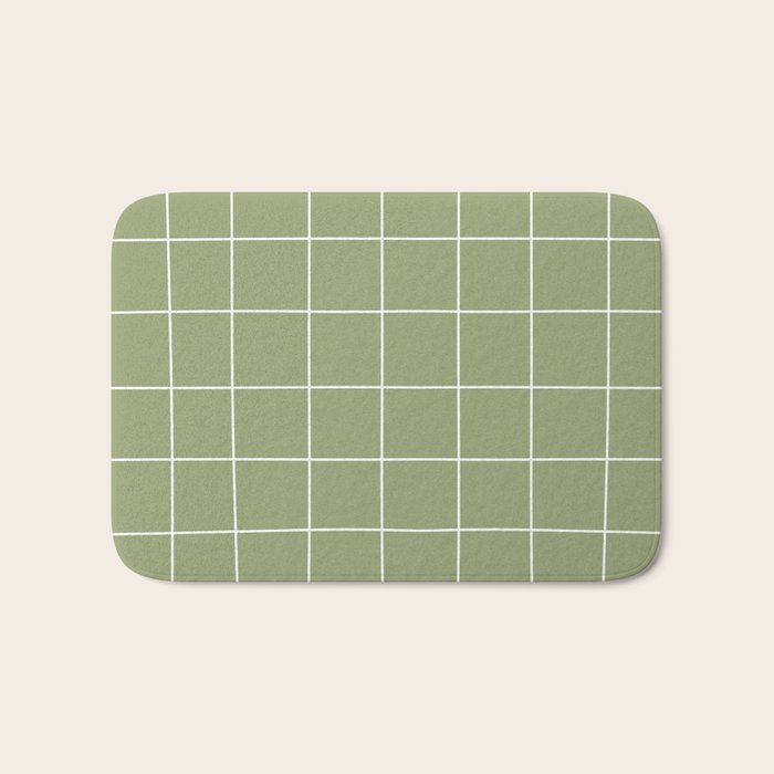Hand Drawn Grid Green Bath Mat Gallery Image 1