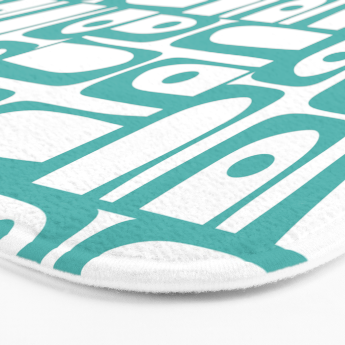 Mid Century Modern Piquet Geometric Multi Pattern in Turquoise and White Bath Mat Gallery Image 3