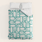 Mid Century Modern Piquet Geometric Multi Pattern in Turquoise and White Duvet Cover Gallery Image 6
