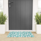 Mid Century Modern Piquet Geometric Multi Pattern in Turquoise and White Welcome Mat Gallery Image 3