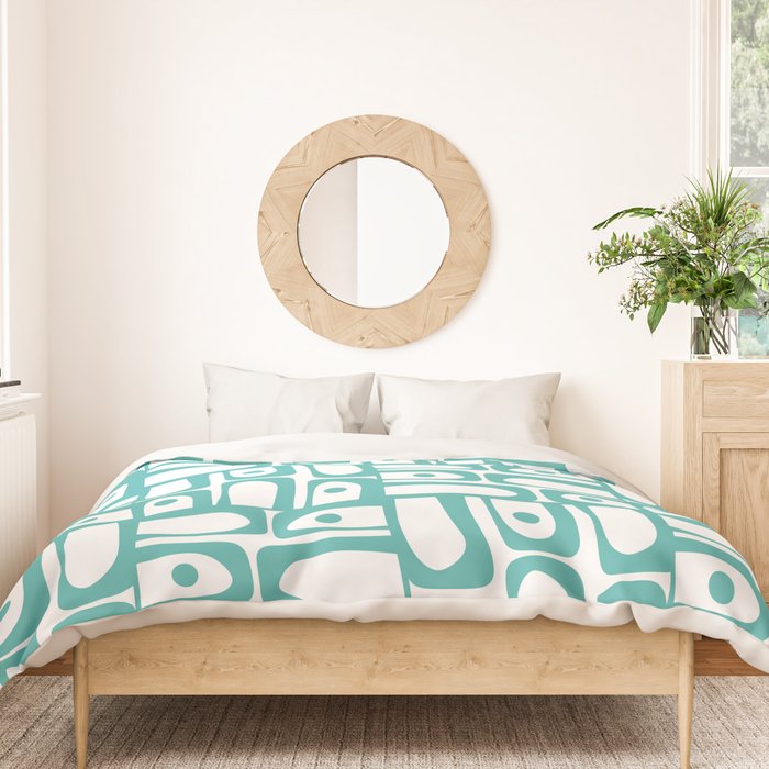 Mid Century Modern Piquet Geometric Multi Pattern in Turquoise and White Duvet Cover Gallery Image 3