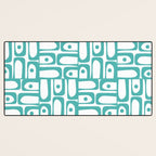 Mid Century Modern Piquet Geometric Multi Pattern in Turquoise and White Desk Mat Gallery Image 3