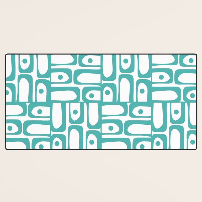 Mid Century Modern Piquet Geometric Multi Pattern in Turquoise and White Desk Mat Gallery Image 3