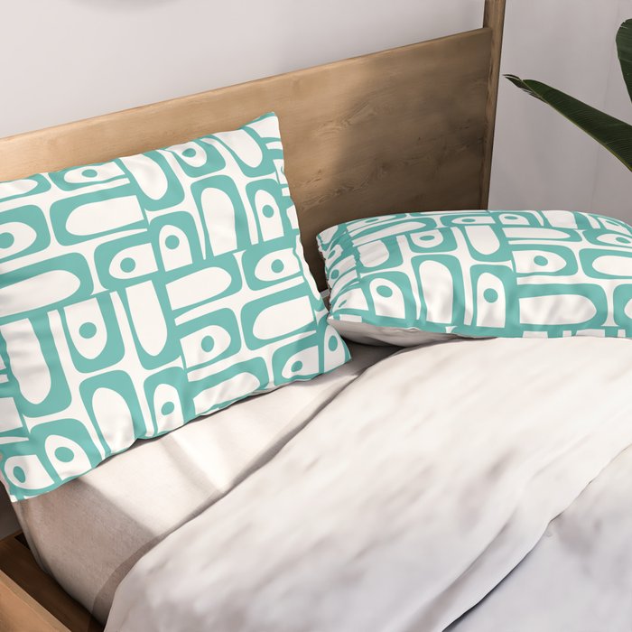Mid Century Modern Piquet Geometric Multi Pattern in Turquoise and White Pillow Sham Gallery Image 2