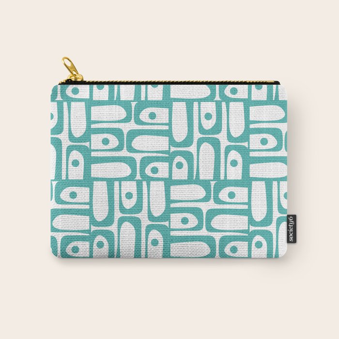 Mid Century Modern Piquet Geometric Multi Pattern in Turquoise and White Carry All Pouch Gallery Image 1