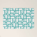 Mid Century Modern Piquet Geometric Multi Pattern in Turquoise and White Welcome Mat Gallery Image 1