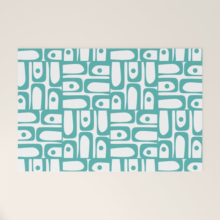 Mid Century Modern Piquet Geometric Multi Pattern in Turquoise and White Welcome Mat Gallery Image 1