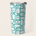 Mid Century Modern Piquet Geometric Multi Pattern in Turquoise and White Travel Mug Gallery Image 2