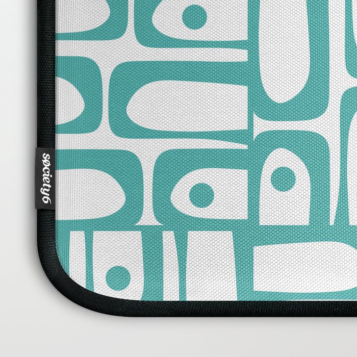 Mid Century Modern Piquet Geometric Multi Pattern in Turquoise and White Laptop Sleeve Gallery Image 3