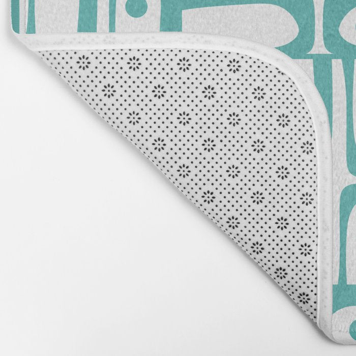 Mid Century Modern Piquet Geometric Multi Pattern in Turquoise and White Bath Mat Gallery Image 2