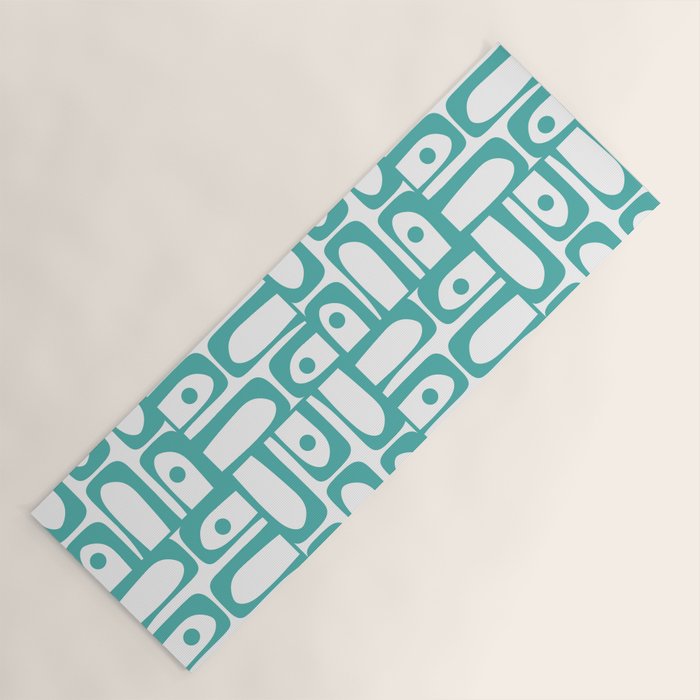 Mid Century Modern Piquet Geometric Multi Pattern in Turquoise and White Yoga Mat Gallery Image 1