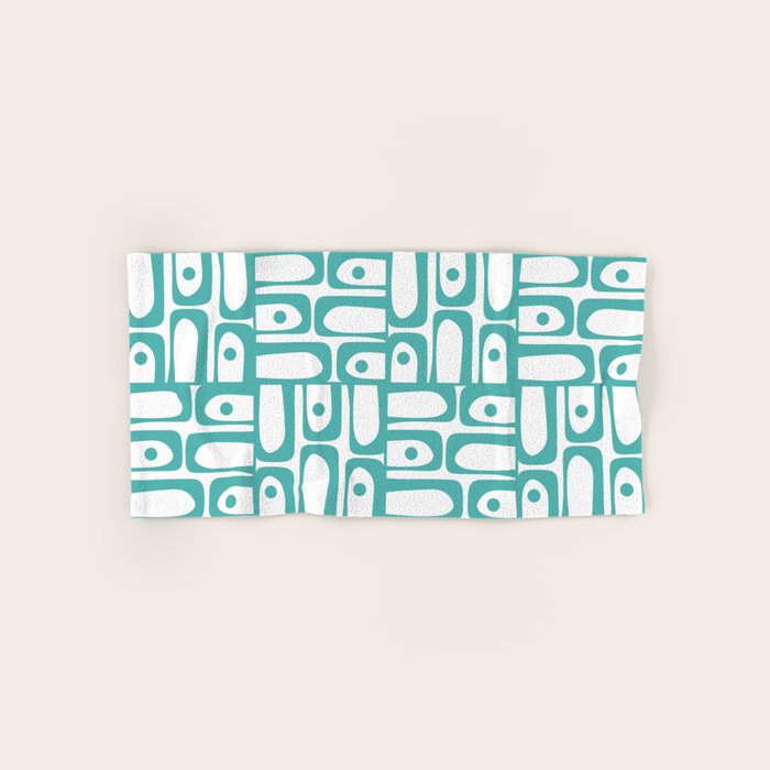 Mid Century Modern Piquet Geometric Multi Pattern in Turquoise and White Bath Towel Gallery Image 1