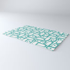 Mid Century Modern Piquet Geometric Multi Pattern in Turquoise and White Rug Gallery Image 3