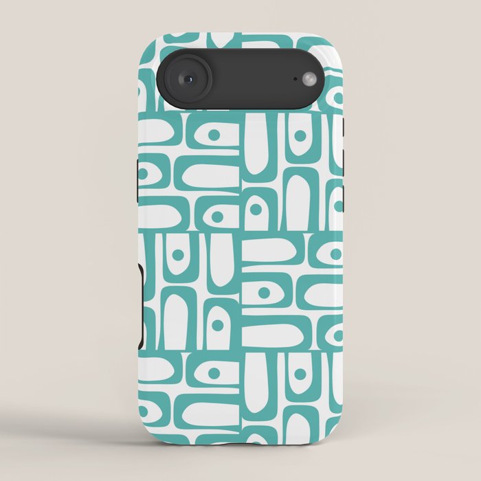 Mid Century Modern Piquet Geometric Multi Pattern in Turquoise and White iPhone Case Gallery Image 2