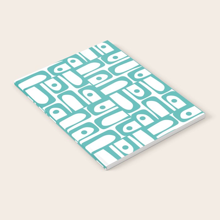 Mid Century Modern Piquet Geometric Multi Pattern in Turquoise and White Notebook Gallery Image 1