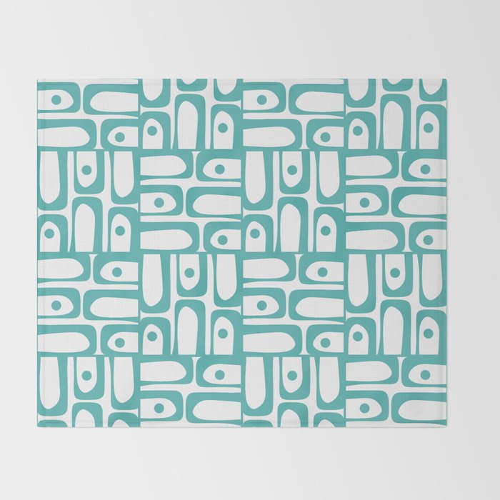 Mid Century Modern Piquet Geometric Multi Pattern in Turquoise and White Throw Blanket Gallery Image 2