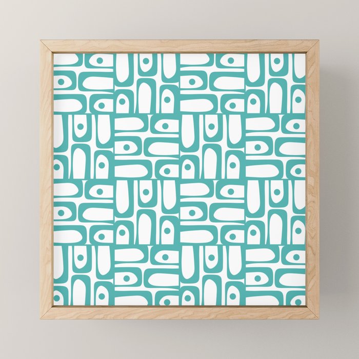 Mid Century Modern Piquet Geometric Multi Pattern in Turquoise and White Mini Art Print Gallery Image 1