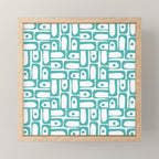 Mid Century Modern Piquet Geometric Multi Pattern in Turquoise and White Mini Art Print Gallery Image 1