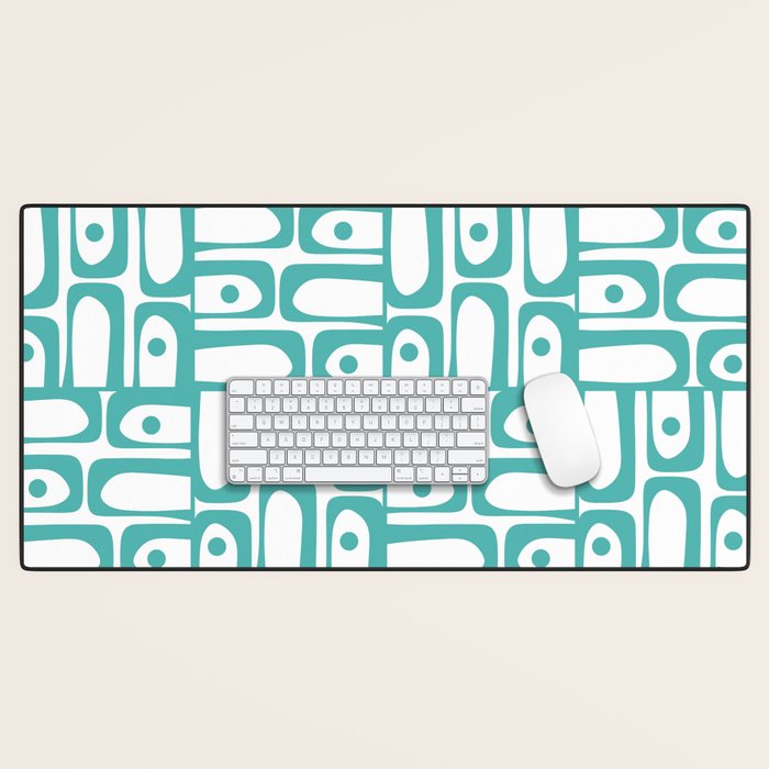 Mid Century Modern Piquet Geometric Multi Pattern in Turquoise and White Desk Mat Gallery Image 1