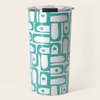 Mid Century Modern Piquet Geometric Multi Pattern in Turquoise and White Travel Mug Gallery Image 1