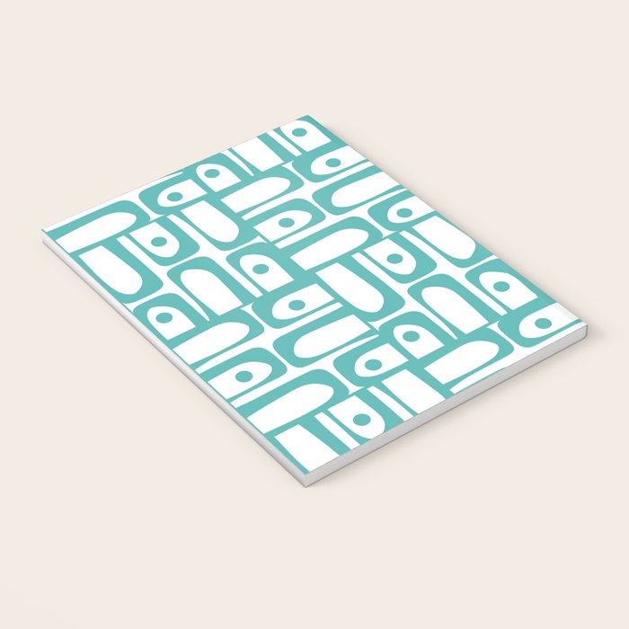 Mid Century Modern Piquet Geometric Multi Pattern in Turquoise and White Notebook Gallery Image 3