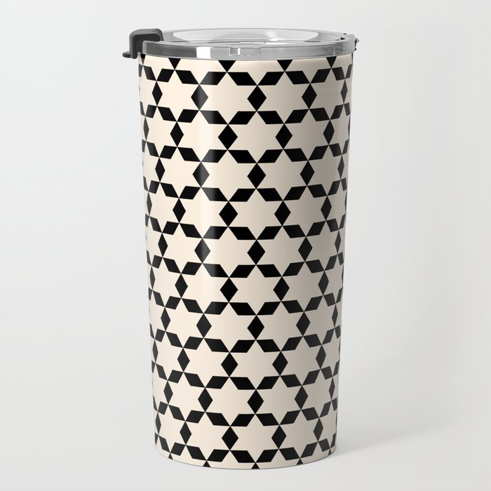 Star Tiles Geometric Pattern in Almond Cream and Black Travel Mug Gallery Image 3