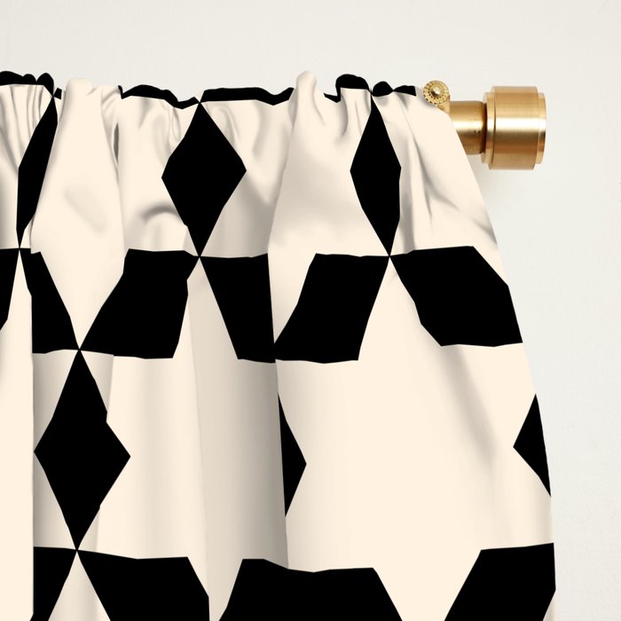 Star Tiles Geometric Pattern in Almond Cream and Black Window Curtain Gallery Image 2