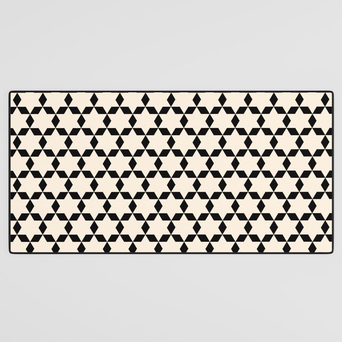 Star Tiles Geometric Pattern in Almond Cream and Black Desk Mat Gallery Image 3