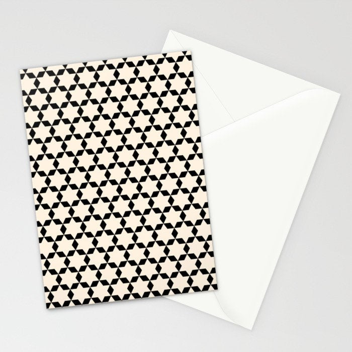 Star Tiles Geometric Pattern in Almond Cream and Black Stationery Card Gallery Image 2