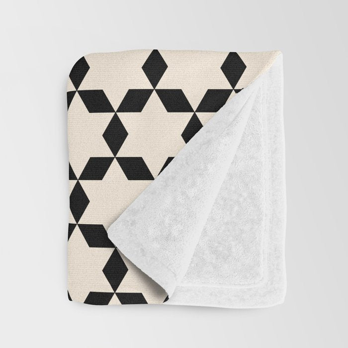 Star Tiles Geometric Pattern in Almond Cream and Black Throw Blanket Gallery Image 3