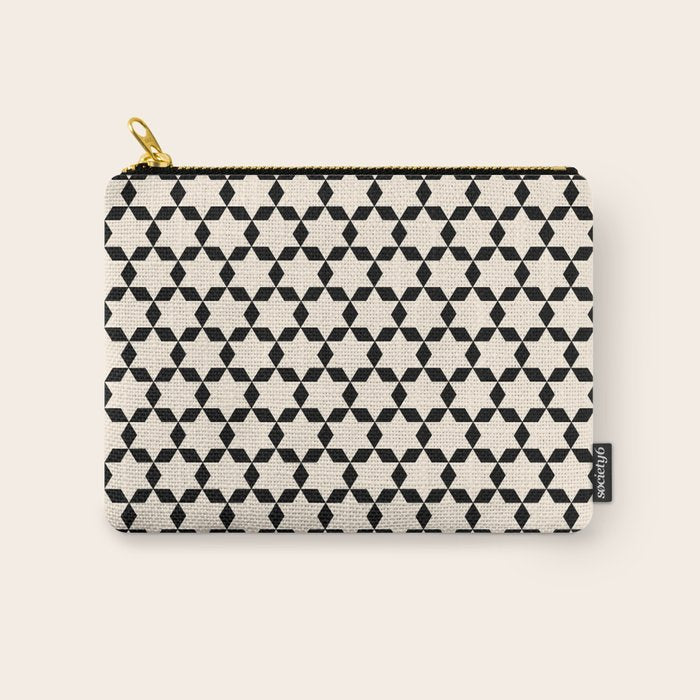 Star Tiles Geometric Pattern in Almond Cream and Black Carry All Pouch Gallery Image 1