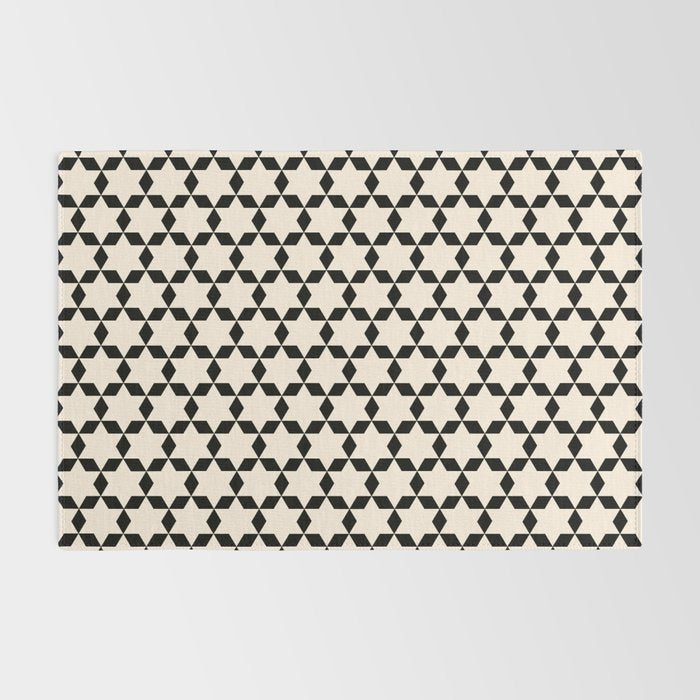 Star Tiles Geometric Pattern in Almond Cream and Black Rug Gallery Image 2