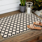 Star Tiles Geometric Pattern in Almond Cream and Black Outdoor Rug Gallery Image 2