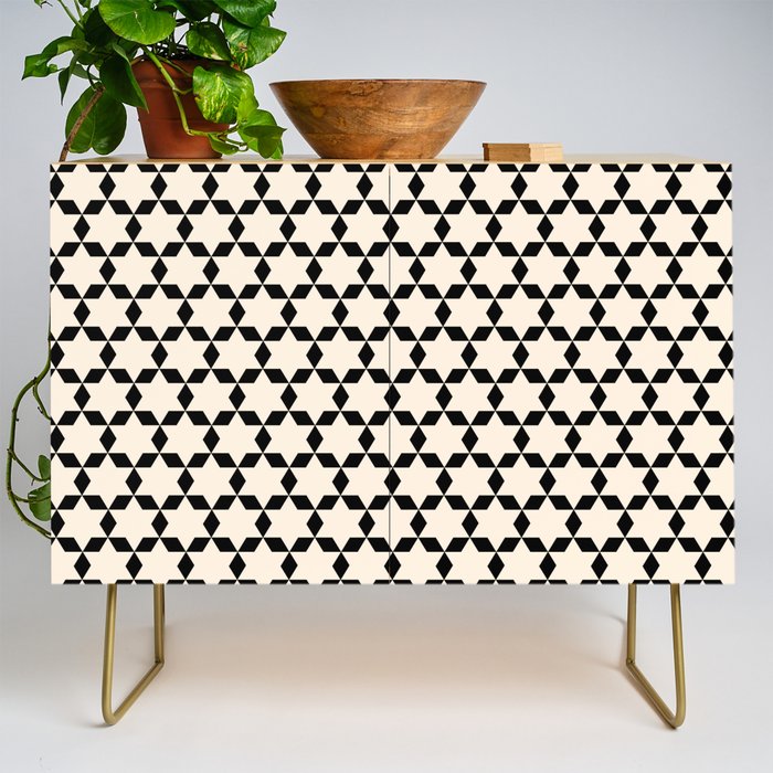 Star Tiles Geometric Pattern in Almond Cream and Black Credenza Gallery Image 1