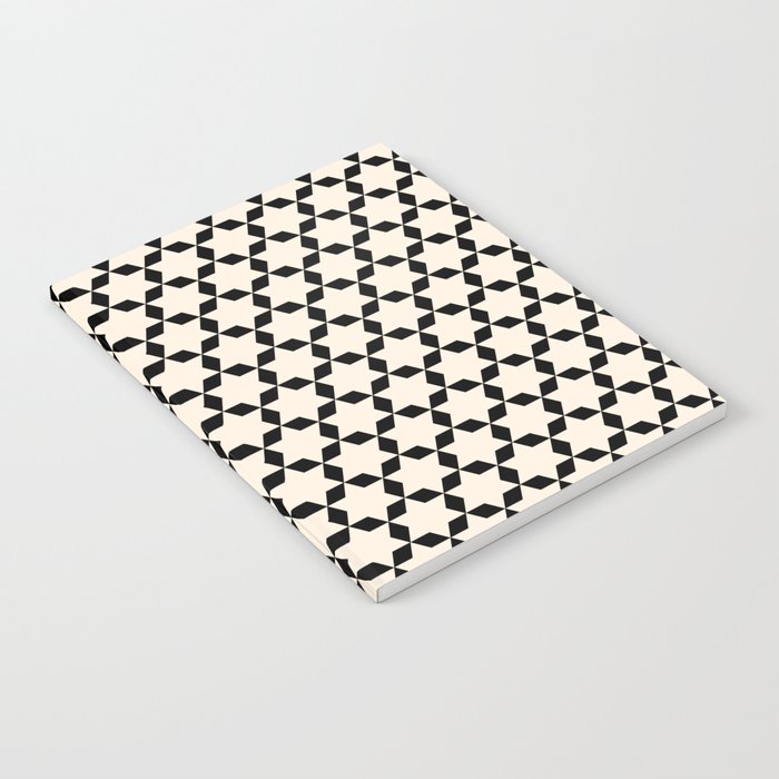 Star Tiles Geometric Pattern in Almond Cream and Black Notebook