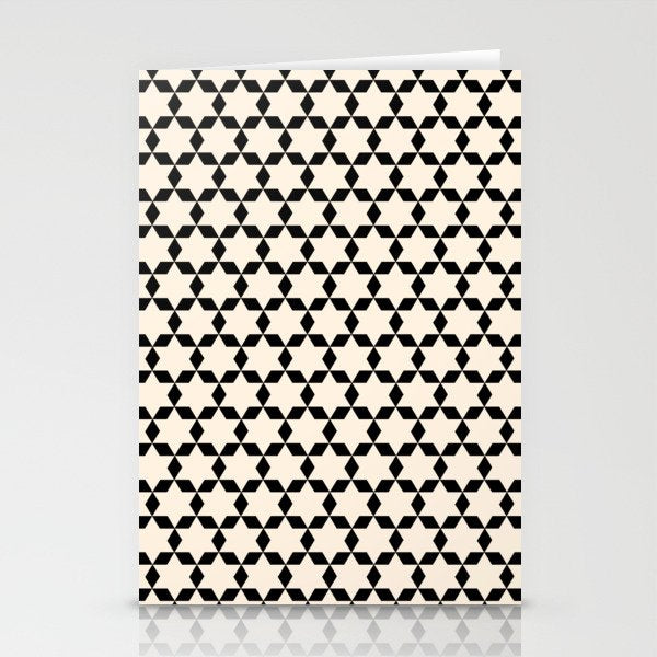 Star Tiles Geometric Pattern in Almond Cream and Black Stationery Card Gallery Image 1