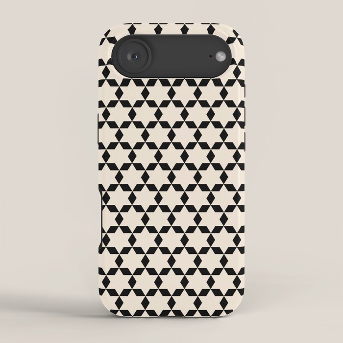 Star Tiles Geometric Pattern in Almond Cream and Black iPhone Case Gallery Image 2
