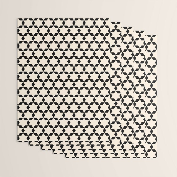 Star Tiles Geometric Pattern in Almond Cream and Black Wrapping Paper Gallery Image 3