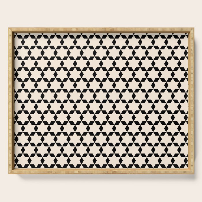 Star Tiles Geometric Pattern in Almond Cream and Black Serving Tray Gallery Image 1