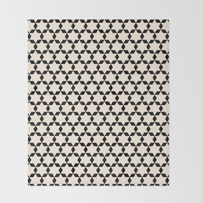 Star Tiles Geometric Pattern in Almond Cream and Black Throw Blanket Gallery Image 2