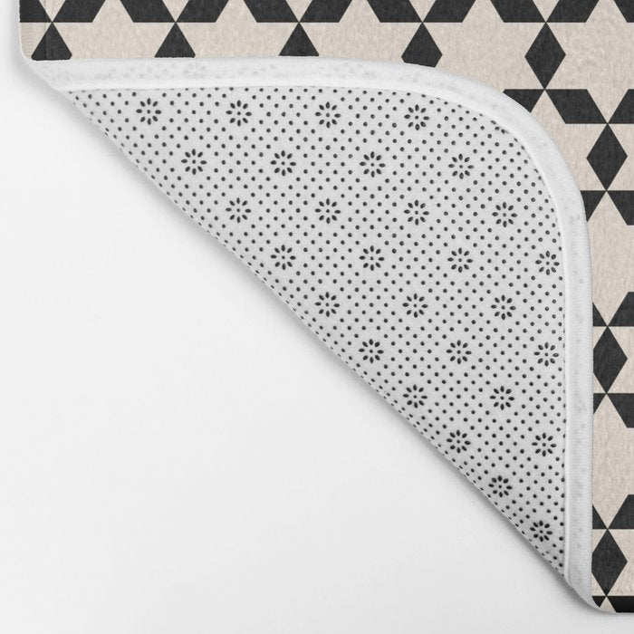 Star Tiles Geometric Pattern in Almond Cream and Black Bath Mat Gallery Image 2