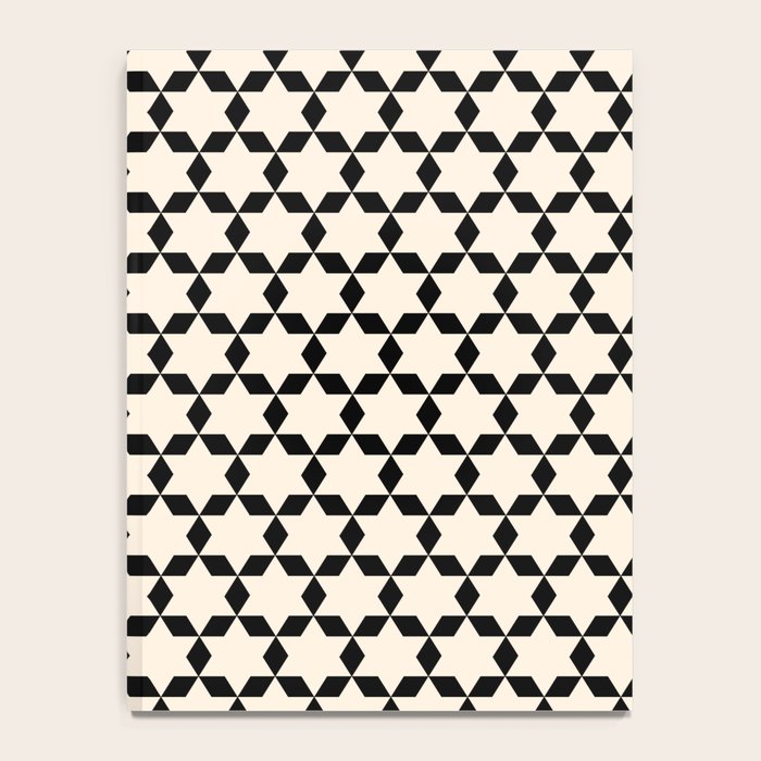 Star Tiles Geometric Pattern in Almond Cream and Black Notebook Gallery Image 4