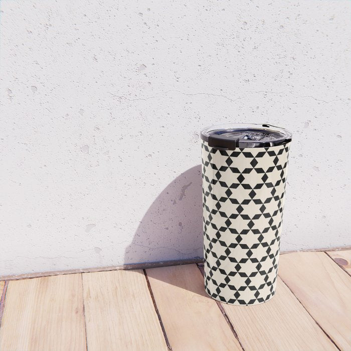 Star Tiles Geometric Pattern in Almond Cream and Black Travel Mug Gallery Image 4