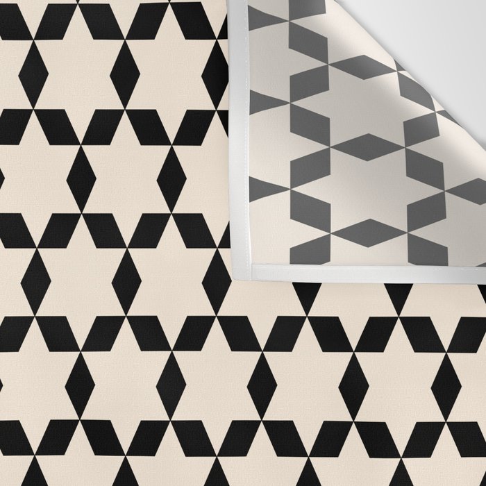 Star Tiles Geometric Pattern in Almond Cream and Black Wall Tapestry Gallery Image 3