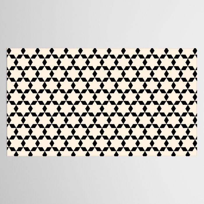 Star Tiles Geometric Pattern in Almond Cream and Black Tablecloth Gallery Image 2